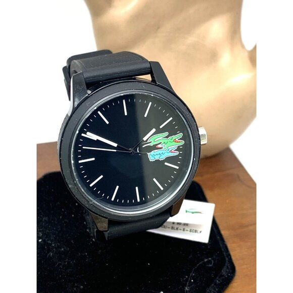 Lacoste Men's Watch 2011134 Quartz Croc Logo Black Dial Rubber Strap 42mm - Picture 12 of 13